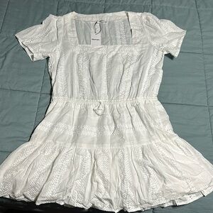 NWT Showpo Lanzy Broderie Short Sleeve Square Neck Mini Dress